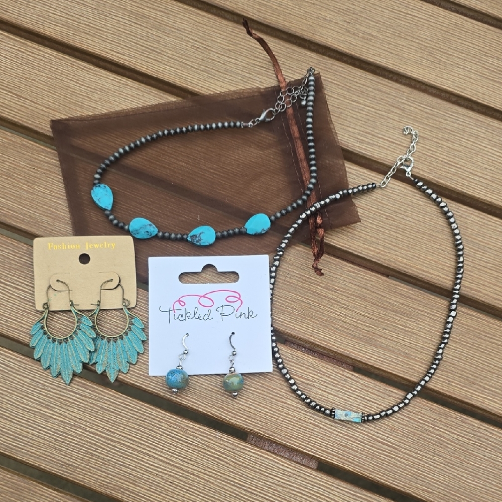 Turquoise and Silver Necklace Set